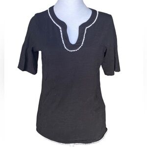 Christopher & Banks Black Blouse With White Trim, Petite Small, 100% Cotton